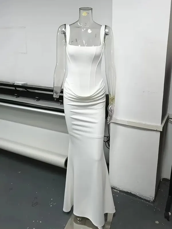 Typhaland Abito maxi pieghettato sottile per le donne Abito da sera sexy senza maniche con scollo tondo Estate 2026 Abiti femminili solidi di moda