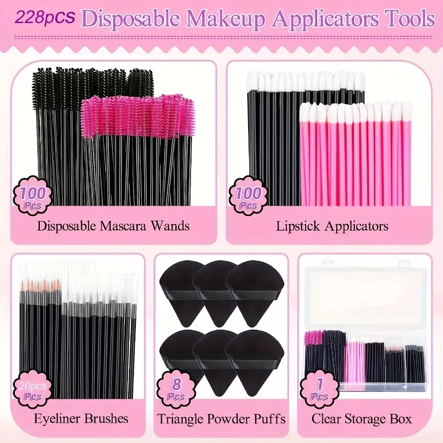 229PCS Makeup Brush Set - 100 Lash & 100 Lip Brushes with Storage Case All-in-One Kit for Beginners/Pros (Salon & Home Use)