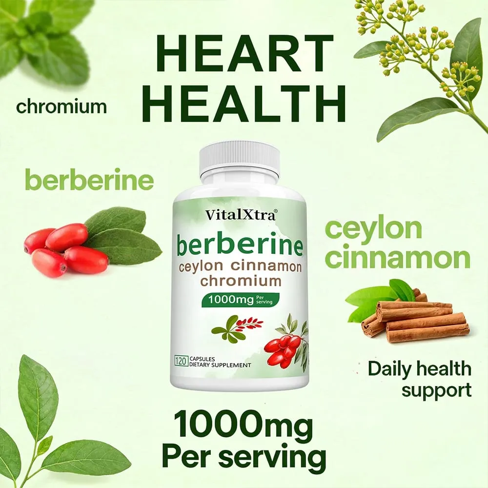 Berberine Capsules with Ceylon Cinnamon & Turmeric Support Heart Health Blood Sugar Liver Function Immune & Digestive Health