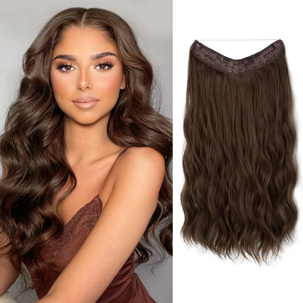 Synthetic Wave Invisible Wire With Clips Hair Extensions Fish Line Natural Blonde Clip In Hairpiece Fake Hair Piece