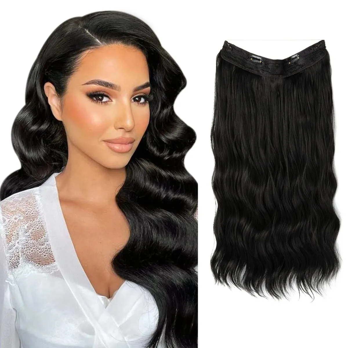 Synthetic Wave Invisible Wire With Clips Hair Extensions Fish Line Natural Blonde Clip In Hairpiece Fake Hair Piece