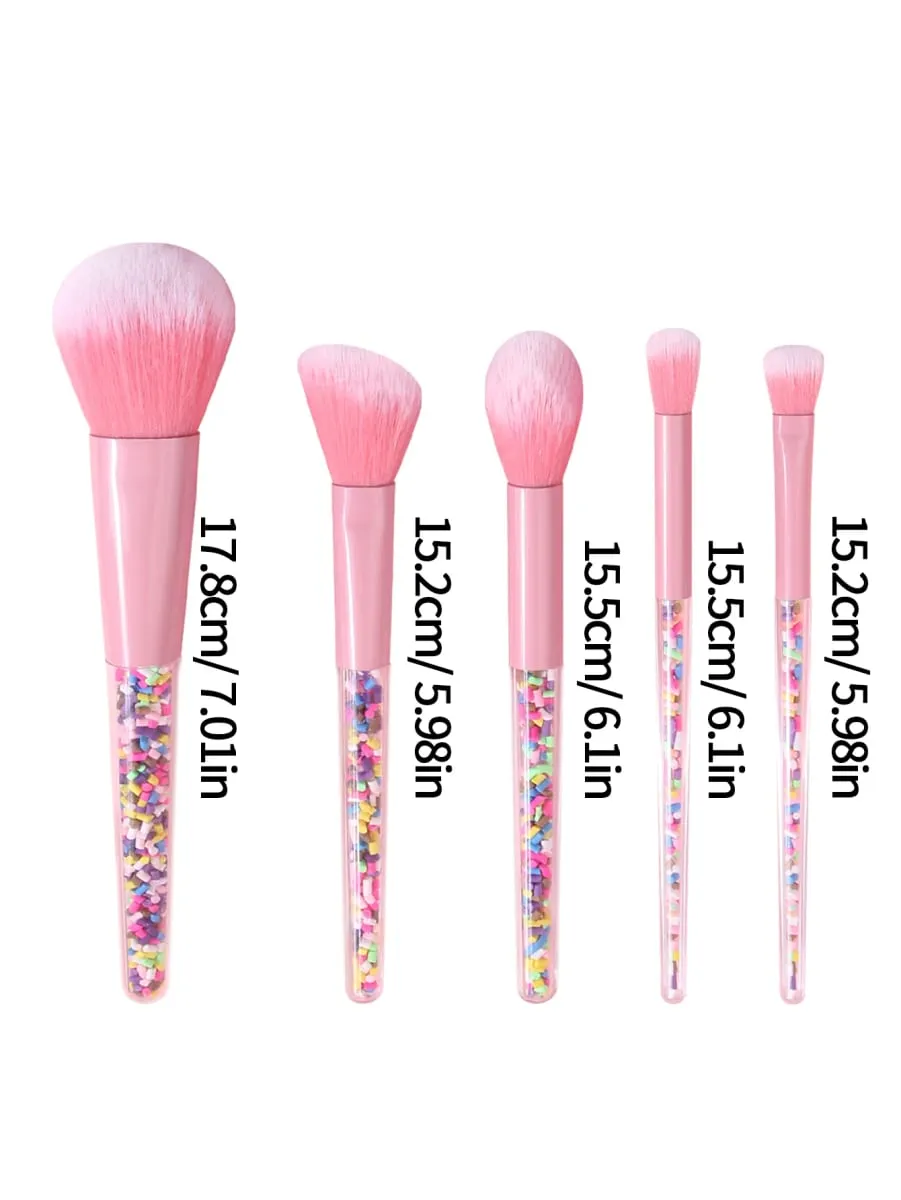 5PCS Candy Strooi Make-up Kwasten Set Roze Zachte Synthetische Borstels voor Gezicht & Oog