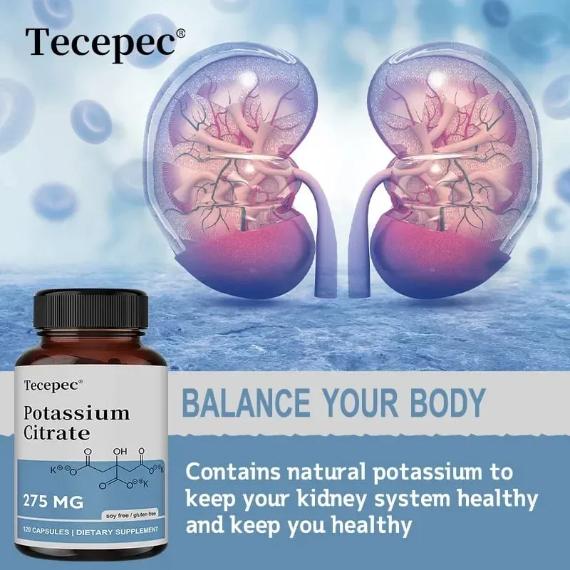 Potassium Citrate Capsules - Maintain Cell Function Strong Joints and Bone Health Regulate Blood Pressure Nerve Conduction