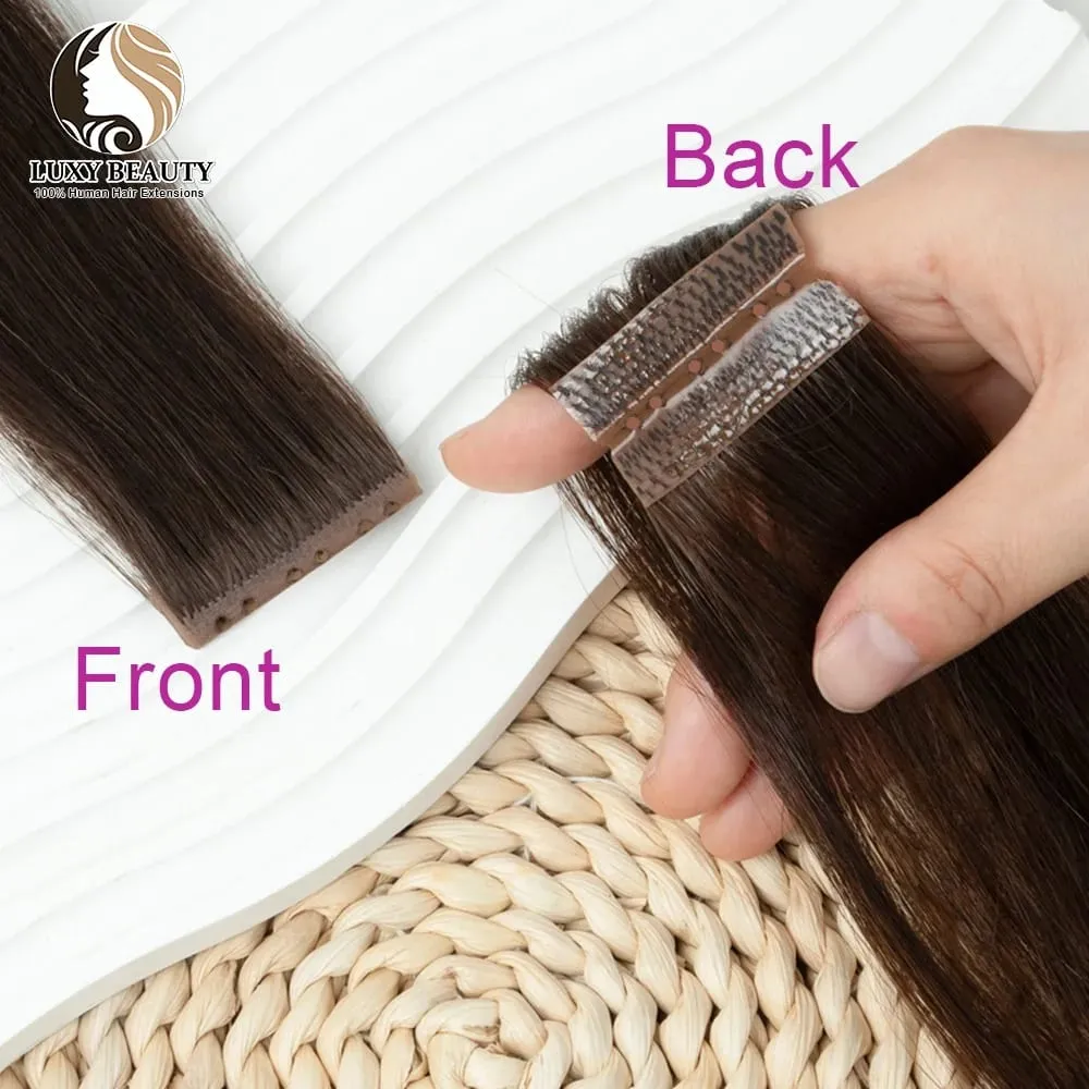 Brown Invisible Twin Tabs Hair Weft Human Hair Extensions Straight Inject PU Hole Weft Microlinks XO Weft Blonde 10pcs/Pack