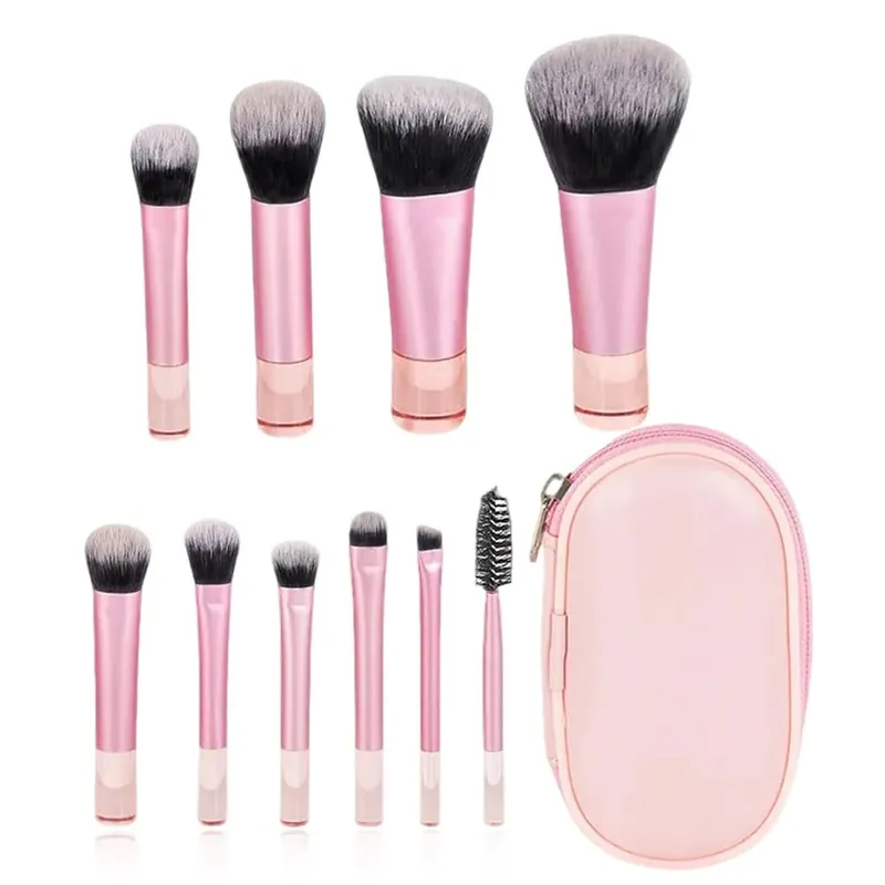 10 Piece Mini Portable Makeup Brush Set a Travel Essential Multi Functional Soft Bristle Brushes with Included Storage Pouch