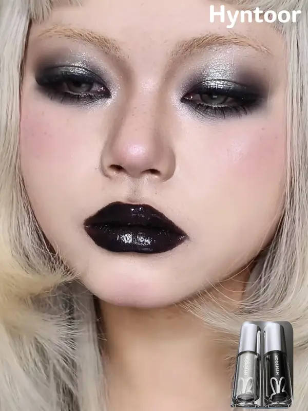 Hyntoor Black Lipgloss Glitter Gothic Lipstick Dual Color Set Matte Silver Nourishing Dark Satin Metalic Daily Smoky Effect — image 1