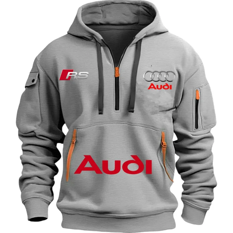 เสื้อผ้า Sporty Audi เหมาะสำหรับผู้ชาย ชุดปั่นจักรยานสไตล์กีฬากลางแจ้ง เสื้อสเวตเตอร์มีฮู้ดพิมพ์ลายสตรีทพร้อมปีกหมวก