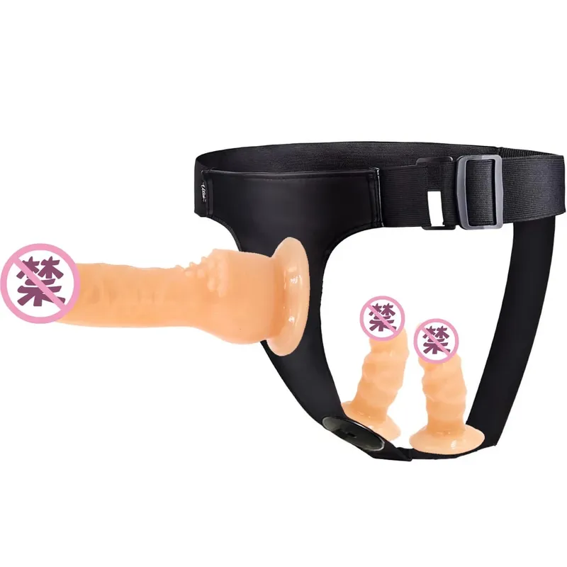 Factory Direct Triple - Prong Lesbian Strap - on: Leather Pants Wear with Realistic Dildos Adult Erotic Wholesale Sex Toys
