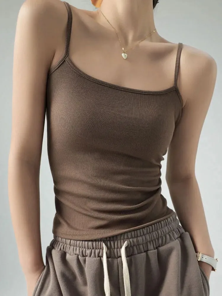 Women's Summer Basic Sleeveless Tank Top Spaghetti Strap Slim Fit Stretch Knitted Solid Color Camisole — image 10