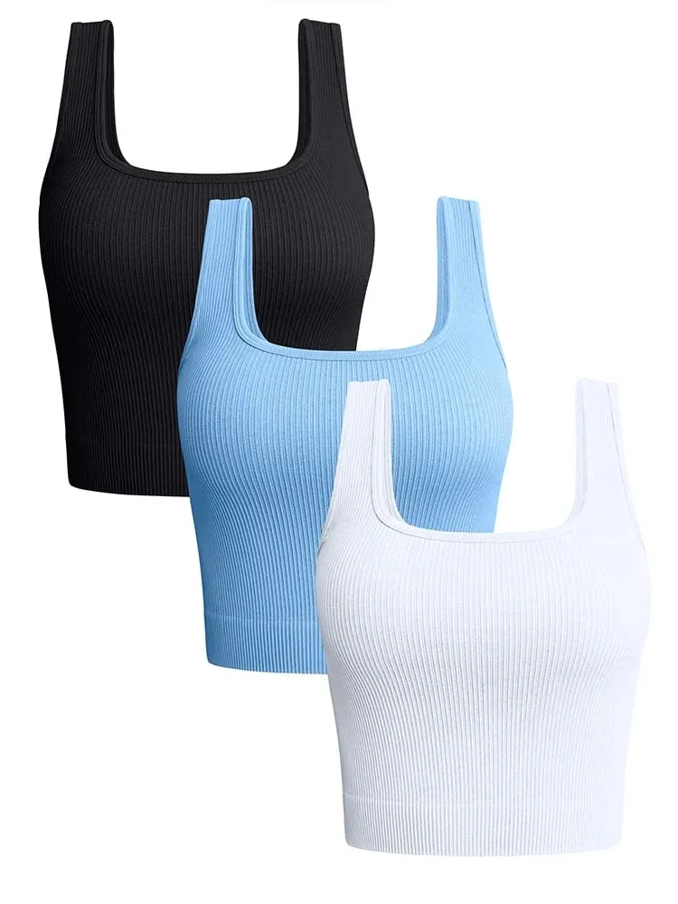 Women Solid Square Neck Ribbed Tank Top Camisole Women Summer Basic Elastic Sleeveless Crop Tops