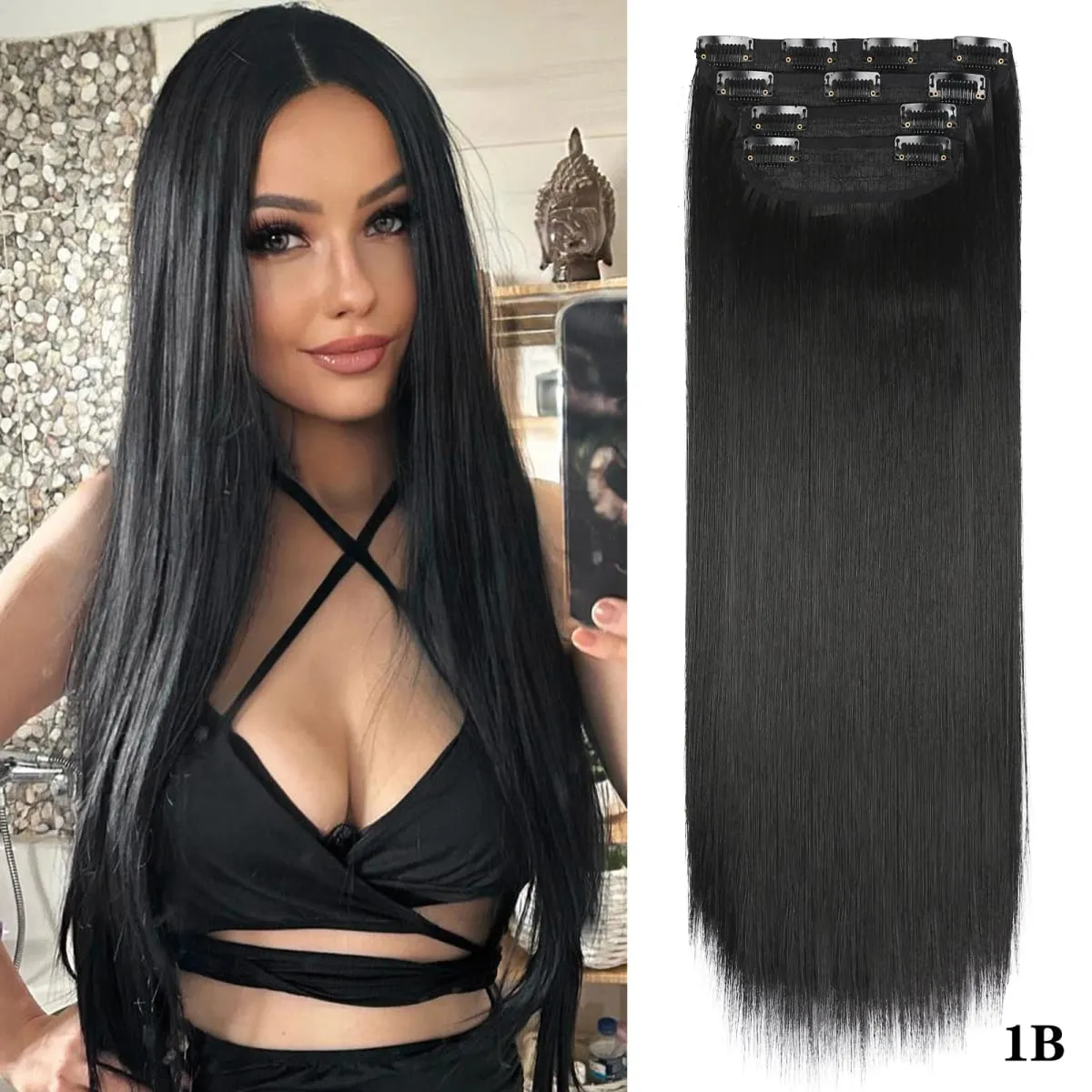 Leeons Wavy Clip In Hair Extensions 4 PCS Natural Soft Long Wavy Hairpieces Thick Double Weft Clip In Hair Extensions For Woman