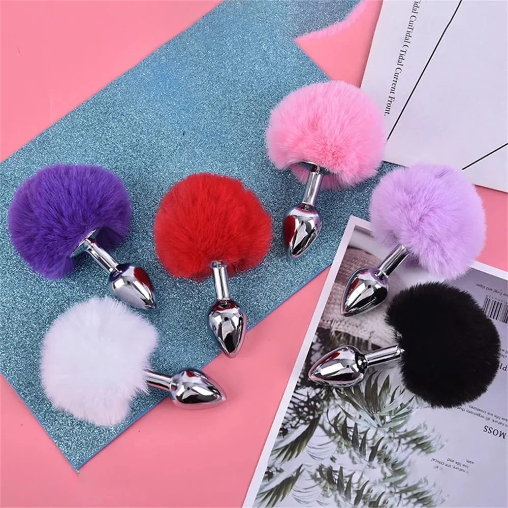 Plush Silicone Rabbit Tail Butt Plug Vibrator Dildo Prostate Massager Sex Toy Men Women Adult Reusable