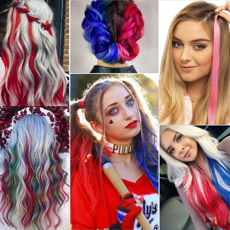 10Pcs 24 Inch Highlight Colorful Single Clip‑in Hair Extensions Synthetic Hair Pieces for Halloween Cosplay Birthday Party