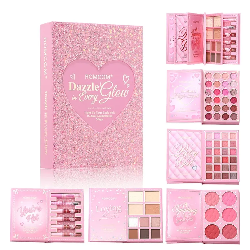 All-in-One 5-Page Makeup Magic Book: Full Kit with Multi-Shade Eyeshadow Blush Highlighter Contour & Glossy Lip Gloss