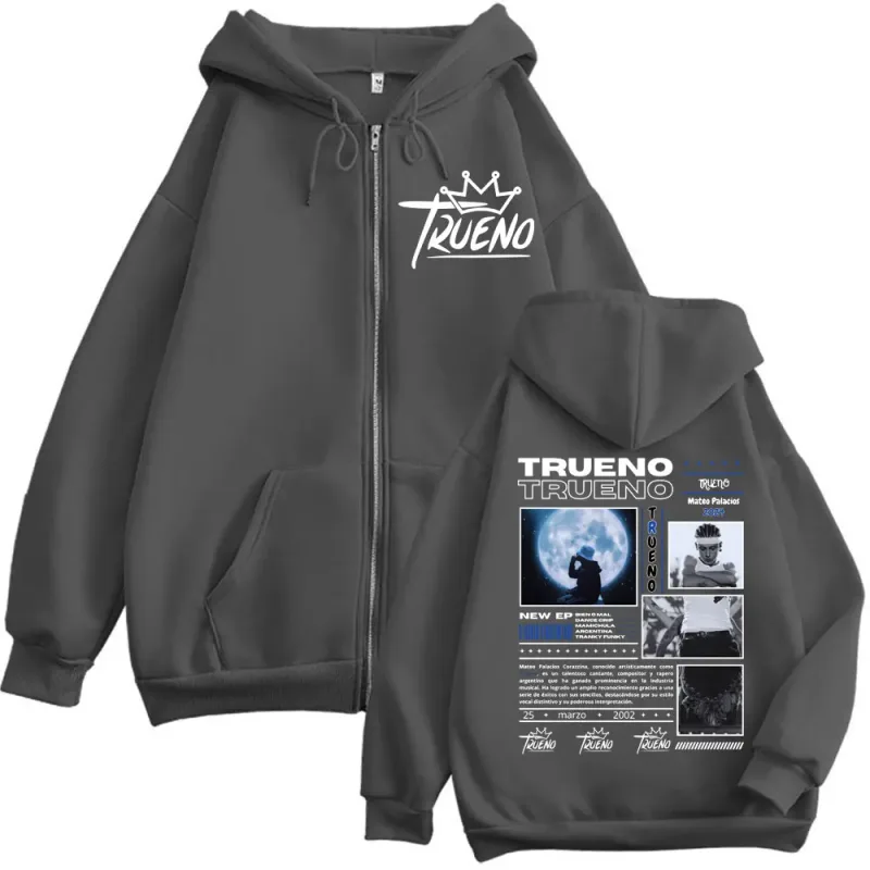 Rapper Trueno doppelseitig bedruckter Kapuzenpullover mit Reißverschluss für Herren Damen Harajuku Hip Hop Sweatshirts mit Reißverschluss Freizeitmode Oversize-Pullover — image 4