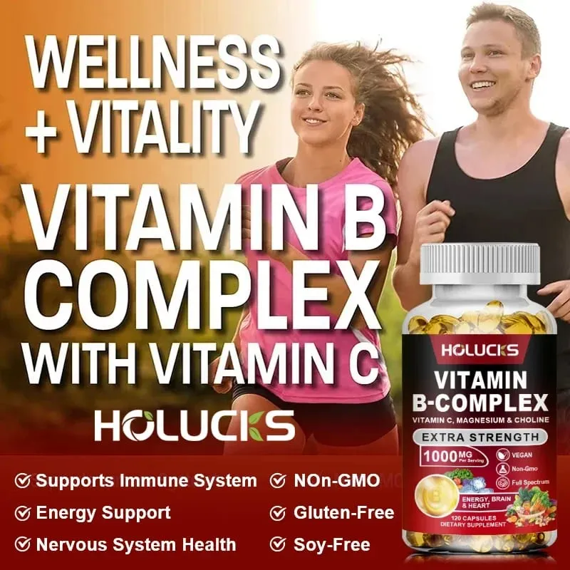 Vitamin B Complex Supplement - (B1 B2 B3 B5 B6 B7 B8 B9 B12 Folic Acid&Biotin) with Vitamin C Inositol - Energy Healthy