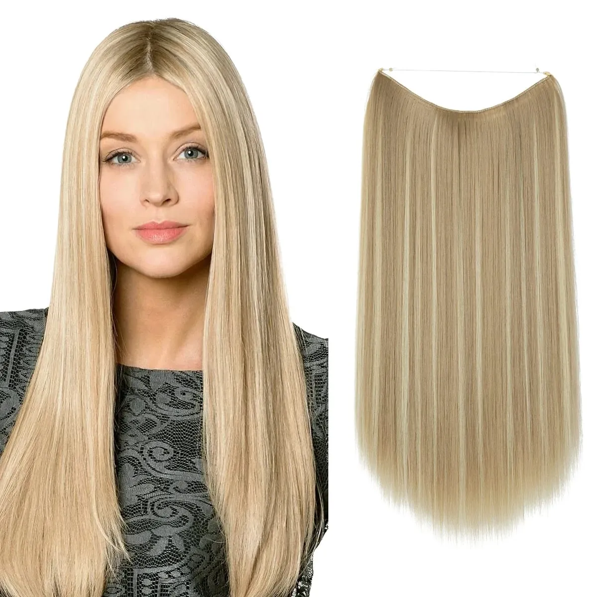 Premium Heat Resistant Synthetic Invisible Wire Hair Extensions With Clips Hairpieces Long Natural Straight Fake Hair For Woman