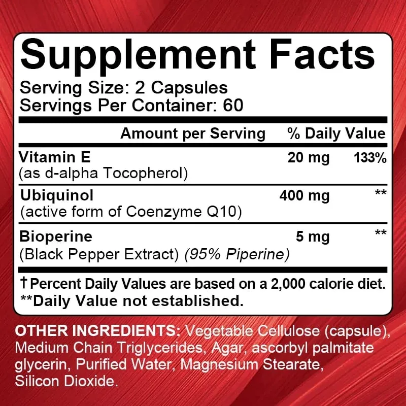 Ubiquinone CoQ10 400mg - Supports Heart Health Provides Energy To Support Joint Health Super Absorption Vegetarian Capsules