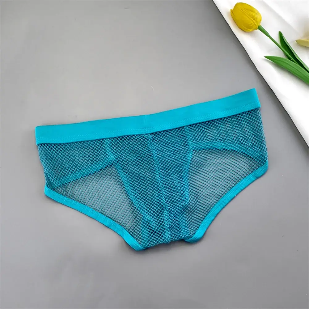 Hollow Out ตาข่ายผู้ชาย U กระเป๋าชุดชั้นในต่ำเอวโปร่งใสบิกินี่กางเกงกางเกง Breathable Plus ขนาด