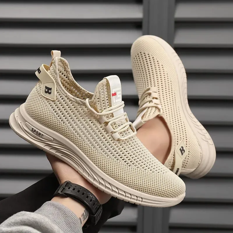 Fashion Men Knit Mesh Trainers Cushioned Soft Sole Non Slip Breathable Walking Sneakers Casual Outdoor Running Street Footwear