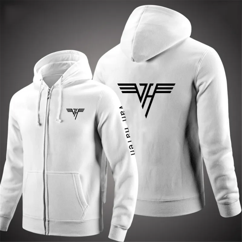 2024 Spring Autumn Van Halen Logo Printing Solid Color Classic Hooded Hoodies Men's Trendy Sports Casual Long Sleeve Loose Coat