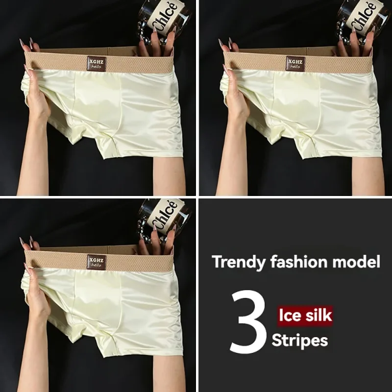 3PCS/Pack Luxury Ice Silk Satin-like Men's Panties Super Soft Boxer Homme Cool Breathable Comfortable Man Underwear Underpants