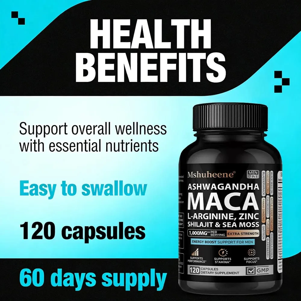 Meningkatkan Campuran Suplemen - L-Arginine + Maca + Stamina Ashwagandha Pertumbuhan Otot Fungsi Vaskular Peredaran Darah