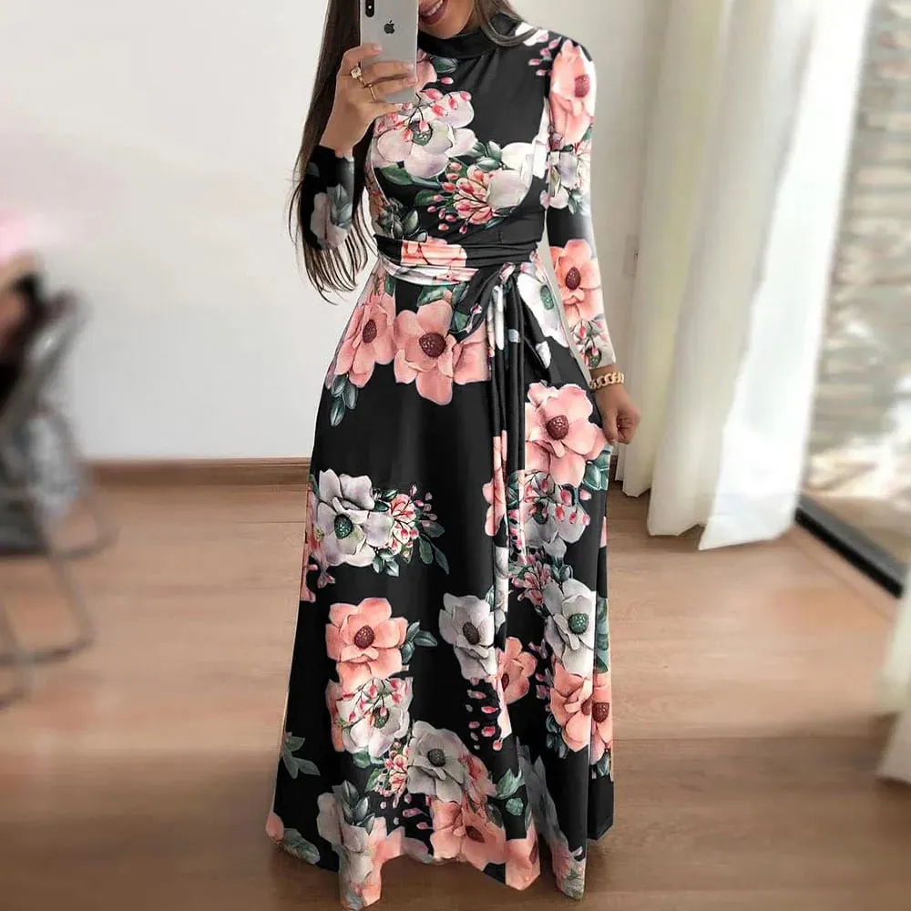 Women's Floral Print Summer Dress - 2025 New Boho A-Line Swing Dress with Short Sleeves High Waist Flowy Maxi Dress for Beach & — image 4