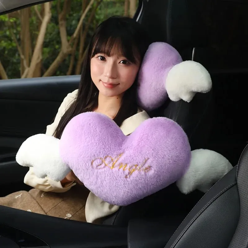 Cute Angel Heart Plush Pillow with Wings Soft Fluffy Love Heart Stuffed Cushion Car Sofa Home Decor Valentine Creative Gift