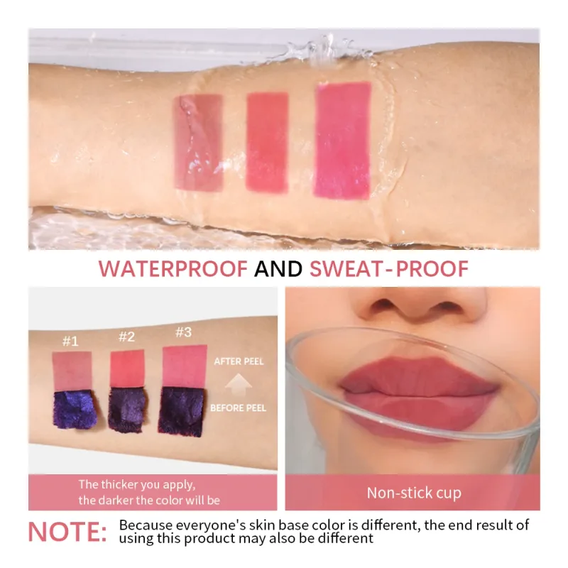 Peel Off Lip Stain Long Lasting Waterproof Reveal Lip Tint Transfer Proof Pink Red Non-stick Cup Lip Stain Makeup Cosmetics
