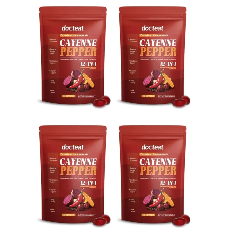 Docteat Cayenne Pepper 12-in-1 소프트젤 베르베린 및 흑후추 추출물 함유 면역 건강 및 뼈 지원 180 소프트젤