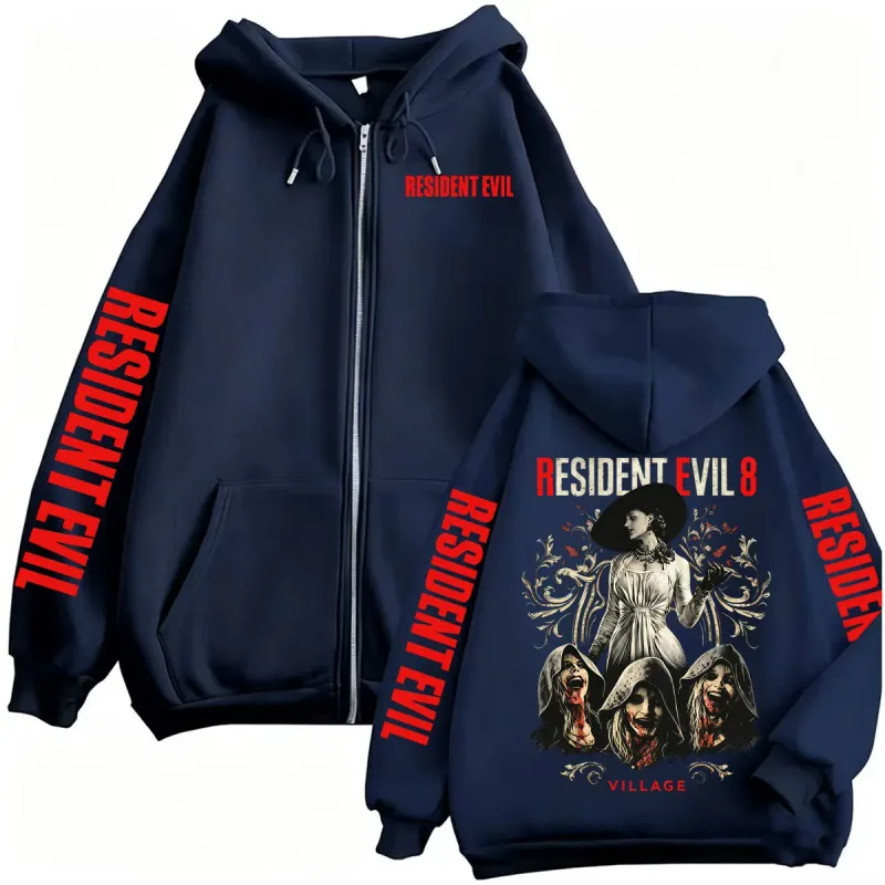 Resident Evil Village Zipper Hoodies Lady Dimitrescu Horror Jacket Sweatshirts Men Women Harajuku Streetwear Zip Up Hooded Coats