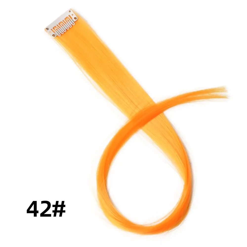 Lige farvet hårstykke Hair Extensions Clip In Highlight Regnbuehår Pink Blå Lilla Syntetisk på klips til kvinder piger — image 48