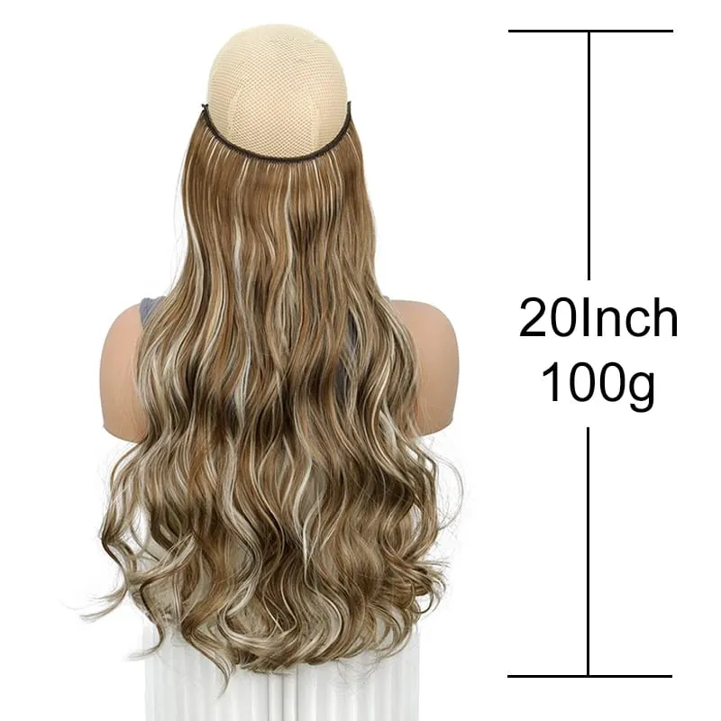18Inch Synthetic Long Wavy Curly Halo Hair Invisible Fish Line Hair Extensions Heat Resistant Fiber Hairpiece For Women — image 3