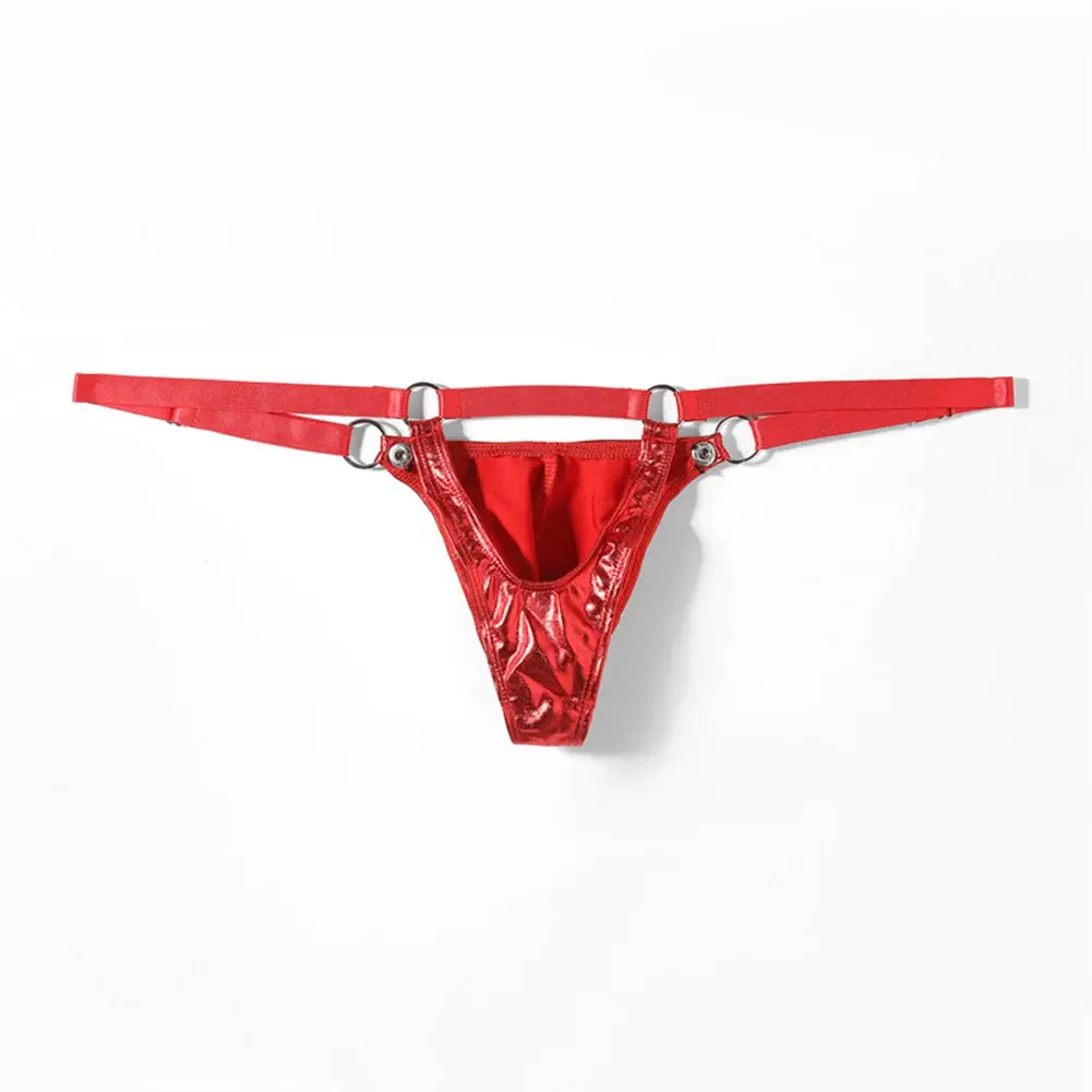 1pc masculino couro de patente g-string sexy tanga v-back baixo anel ascensão t-back bulge bolsa lingerie roupa interior gay sissy quente clubwear