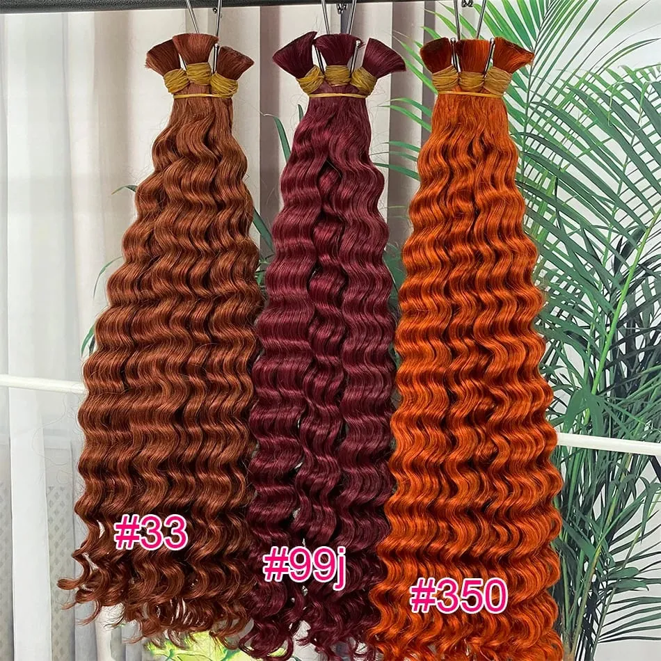 4# Chocolate Brown Deep Wave Bulk Human Hair for Boho Braids Curly Braiding Hair 18-30 inch Remy Hair Bundle Brazilian