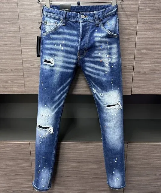 D2 Hombres Jeans Pantalones De Mezclilla Agujero Slim Lápiz Pantalones Botones De Metal Clásicos De Fiesta Moda Negro DSQ2 JENAS