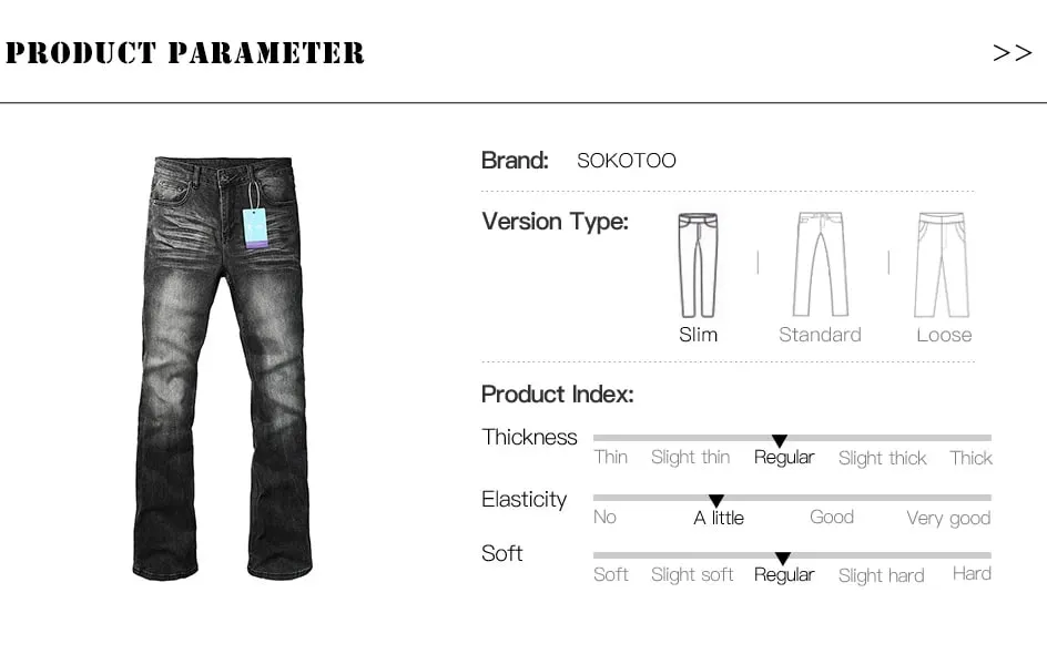 Men's Boot Cut Denim Jeans Gray Black High-Quality Cotton Pants Classic Slim Stretch Flared Trousers