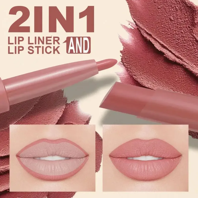 Double Head Matte Lip Liner Pencil 2 in 1 Long Lasting Waterproof Nude Red Lipstick Brighten Outline Makeup Stick