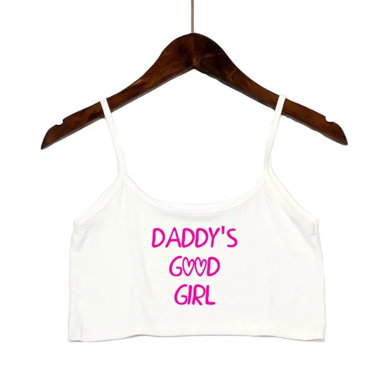 Pink Letters Print Summer Women's Crop Top Sexy Elastic Cotton Camis Sleeveless Short Tank Top Bar Tops Women