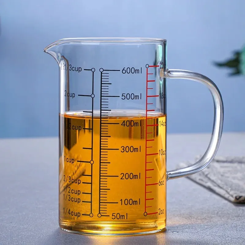 Mataas na Borosilicate Glass Measuring Cups Clear Glass Scale Cup With Handle V Shaped Spout Kitchen Glass Measuring Beaker