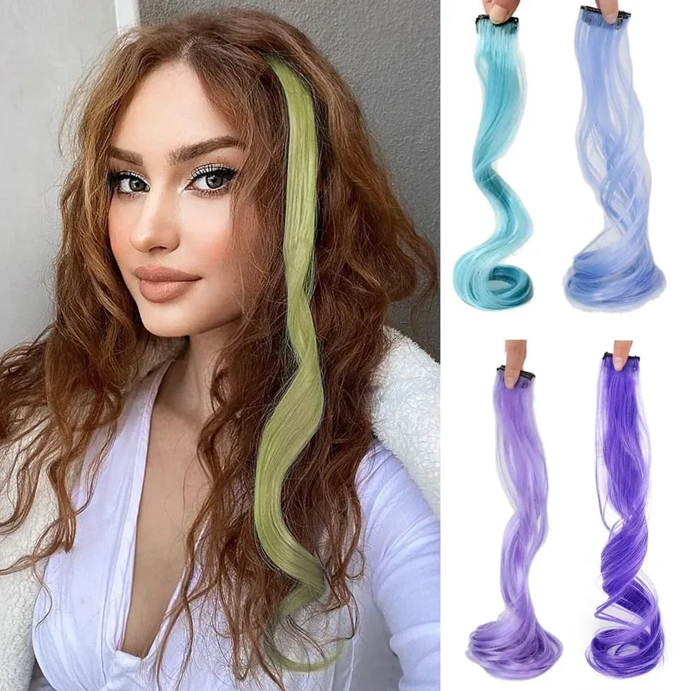 Colored Large Wave Long Curly Wig Ear Hanging Dye Hair Extensions Invisible High Temperature Silk Synthetic Wig Patch