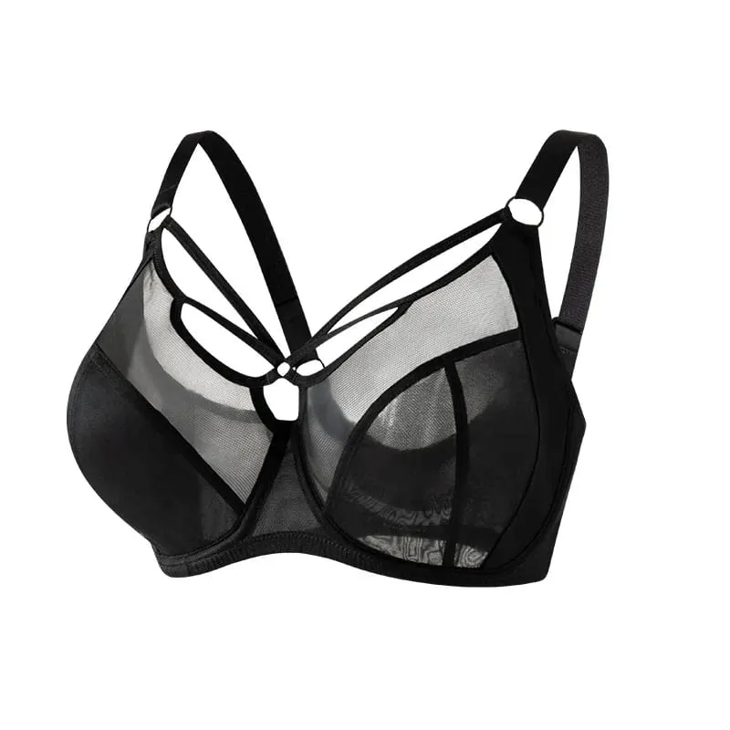 Plus Size Bra Set D-L Cup Minimizer Full Coverage Lingerie Anti Sagging Push Up Breathable Mesh High Waist Panties Women