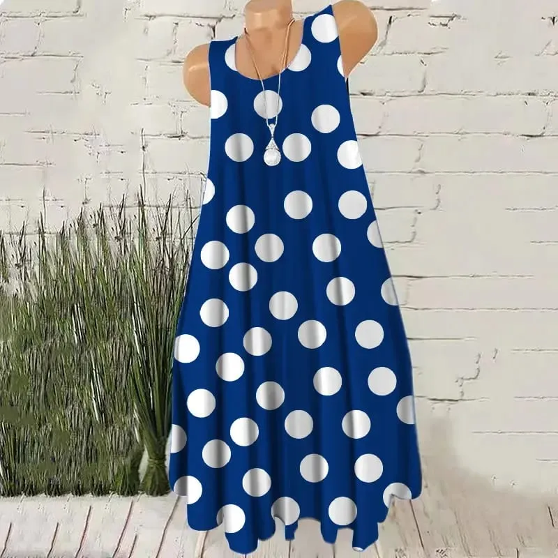 Round Dot Pattern Fashion Women Mini Dresses Summer Sleeveless 3D Printing Street Ladies Trend Dress 3XL Plus Size Casual Dress