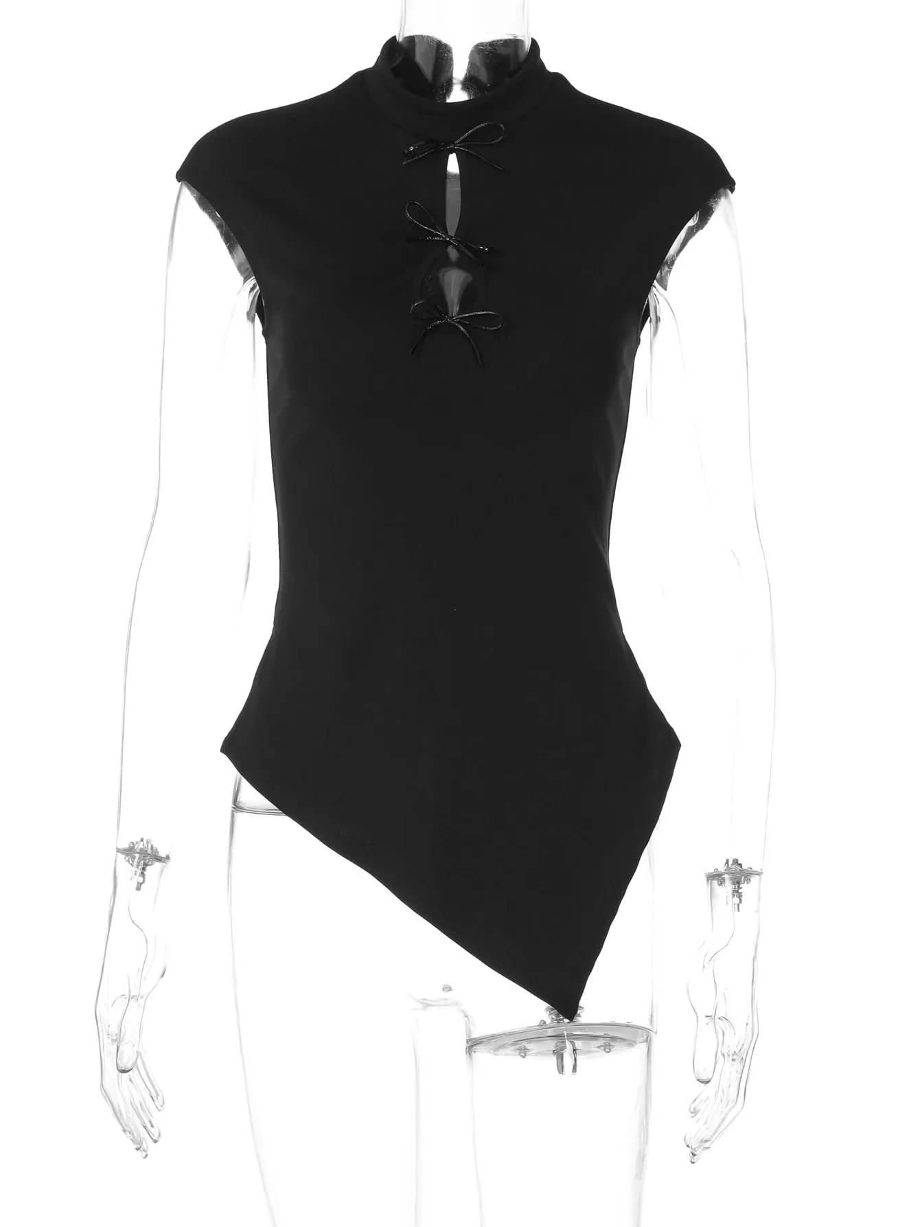 Dulzura High Neck Hollow Out Bow Irregular Slim Fit Top Women'S Solid Sexy Casual Y2K Top Party Club Street Style Summer Clothes