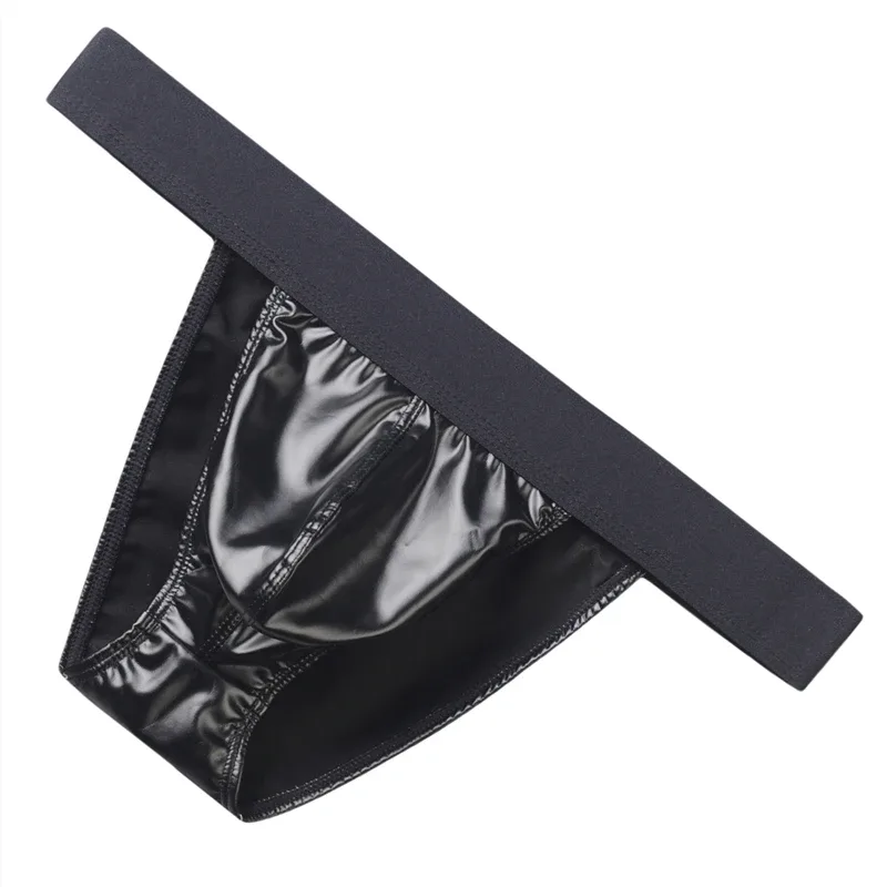 Sexy Men Underwear Briefs Underpants Faux Leather Men's Briefs Bikini Slips Hombre U Pouch Wide Belt Male Panties Cuecas