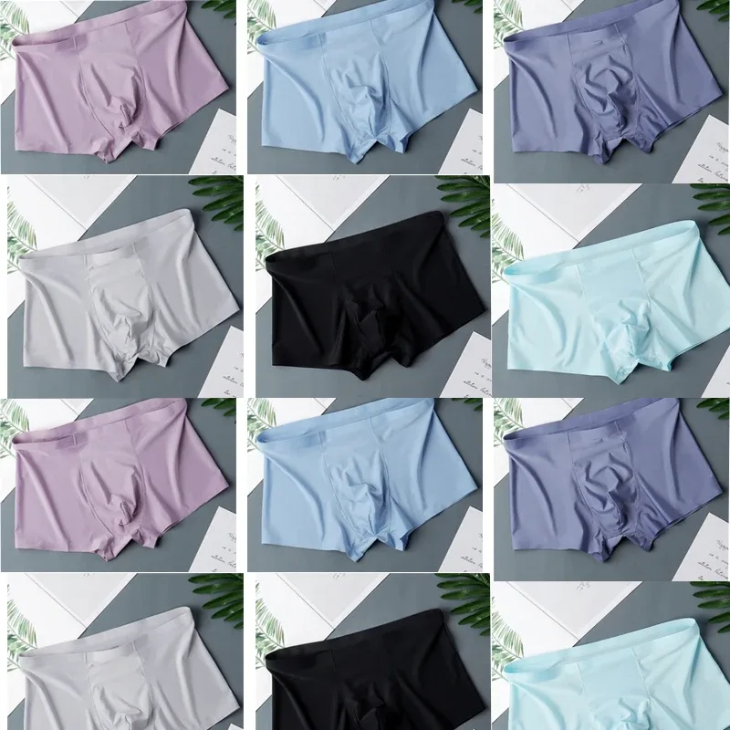 10 Buah Celana Boxer Ultratipis Mulus Seksi Sutra Es Pria Celana Pendek Pakaian Dalam Celana Dalam Pria Celana Dalam Sejuk
