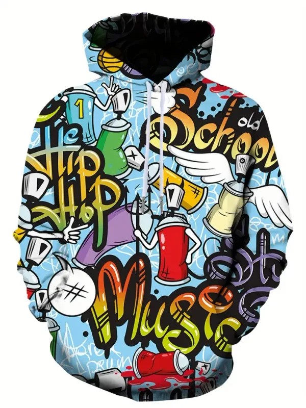 2024 ใหม่ผู้ชายทาสีGraffiti Flowพิมพ์Hoodieสบายๆอินเทรนด์แขนยาวกีฬาTop Streetผู้ชายที่มีสีสันรูปแบบHoodie
