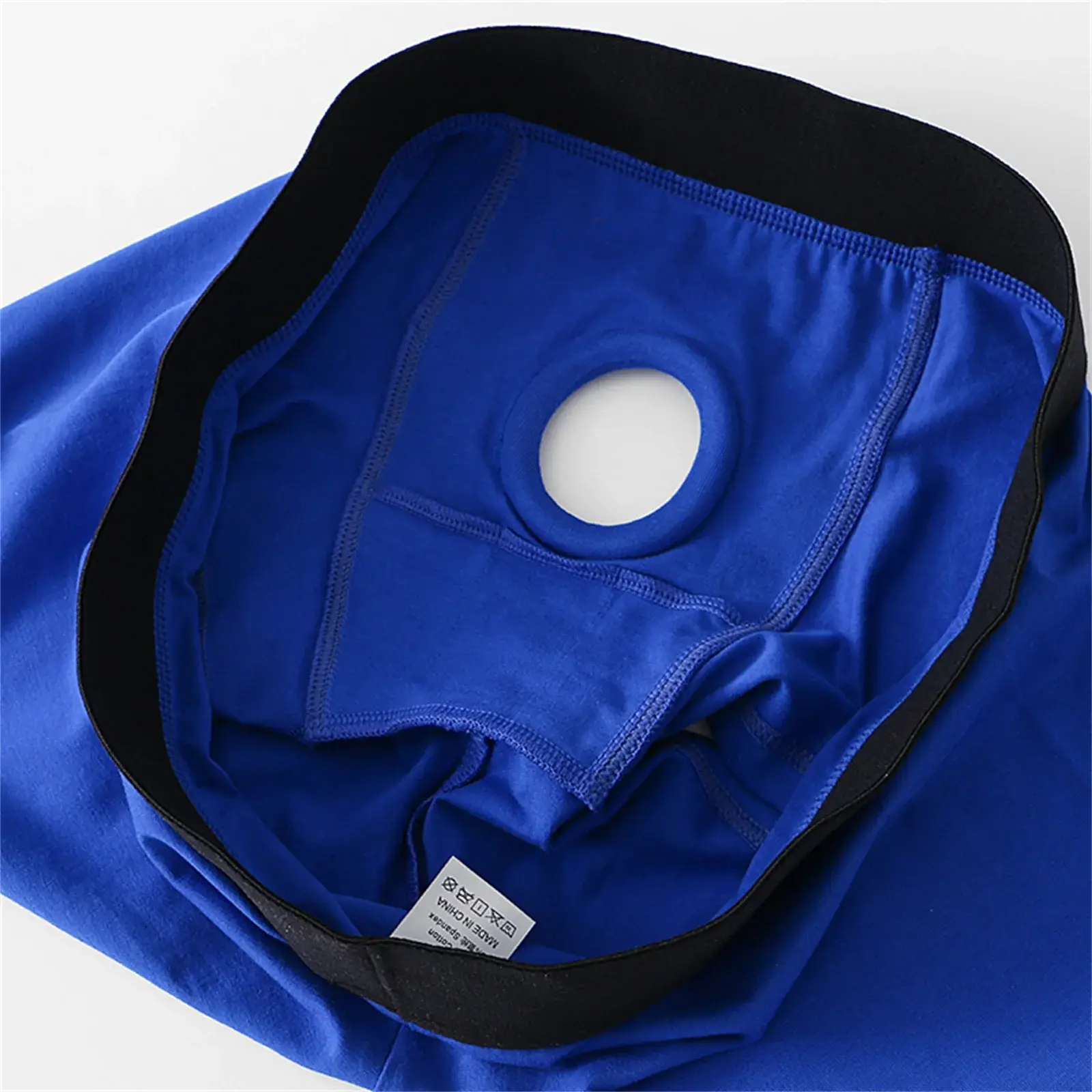 Herren-Boxershorts mit Vorderloch-Beutel, Unterwäsche, Silikon-Cockring, sexy Boxershorts, breiter Bund, Baumwollunterhose, aushöhlen, Dessous