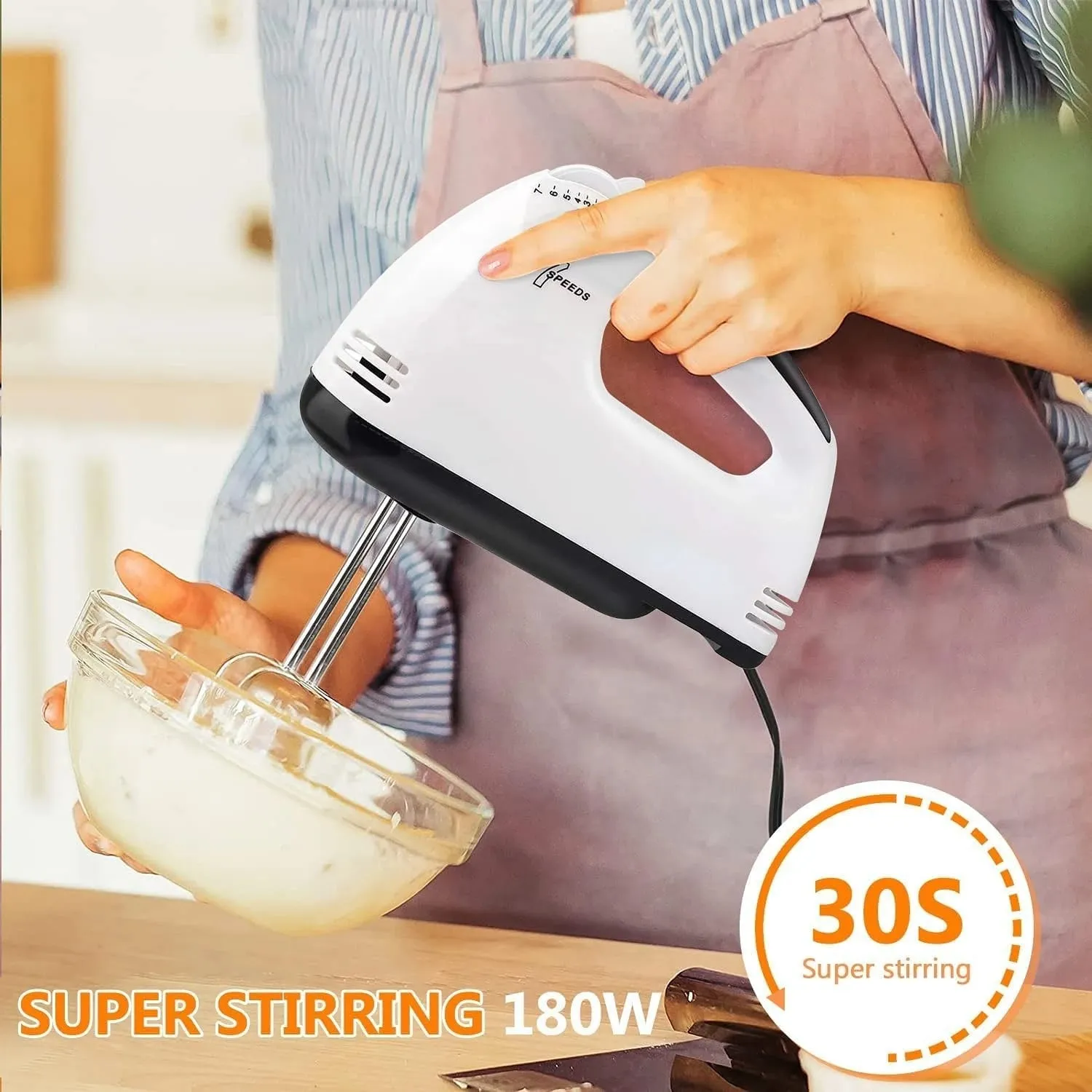 The handheld mixer has 7 speed settings to meet various needs from mixing dry ingredients to whipping cream. — image 2
